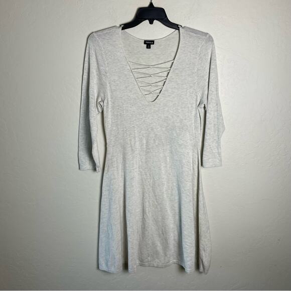 Torrid Oatmeal Heather Mini Sweater Cross Front Skater Dress Lace-Up Lattice - Picture 3 of 15